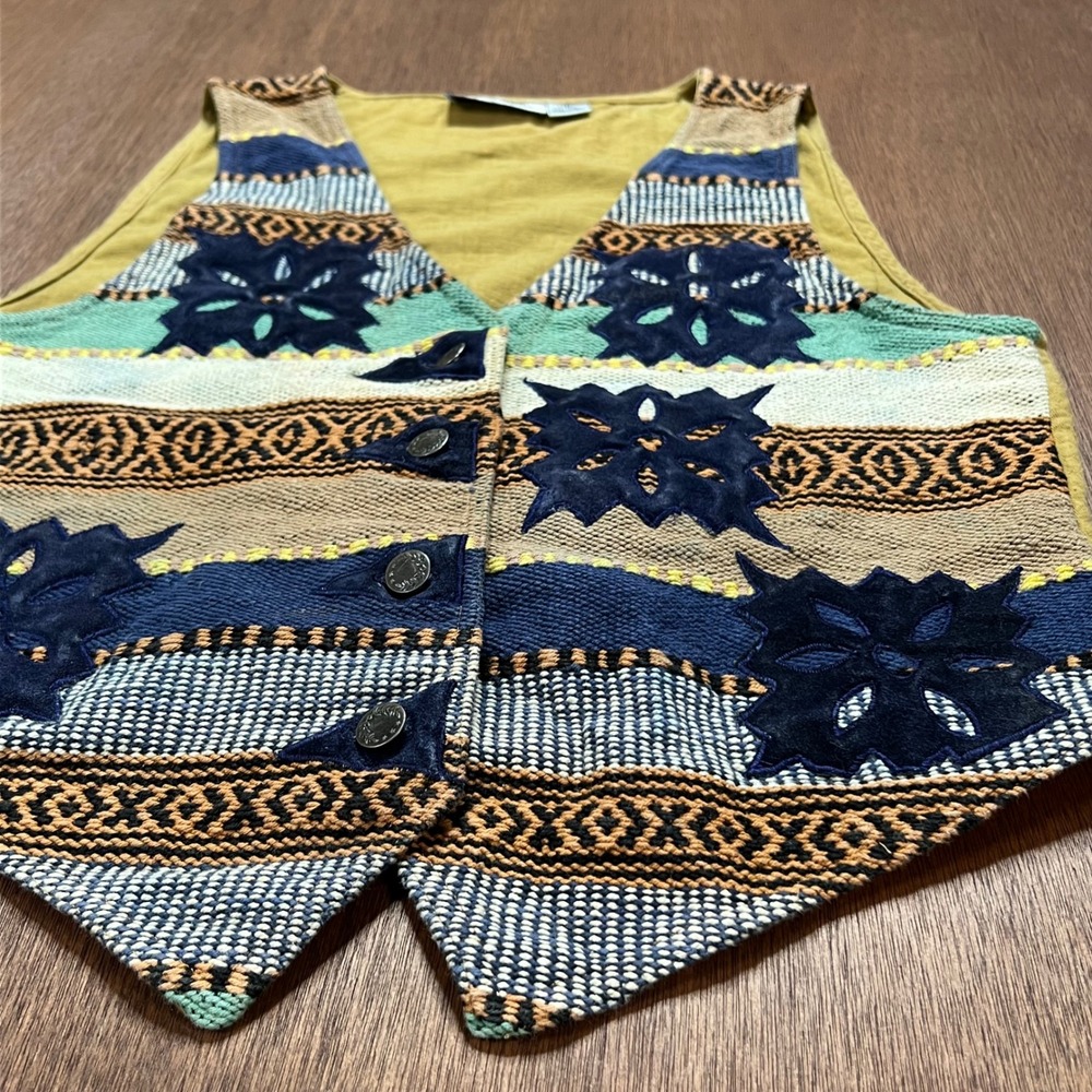 Jane Ashley Vintage Southwestern Woven Vest Cotton Applique Mustard - Picture 4 of 10